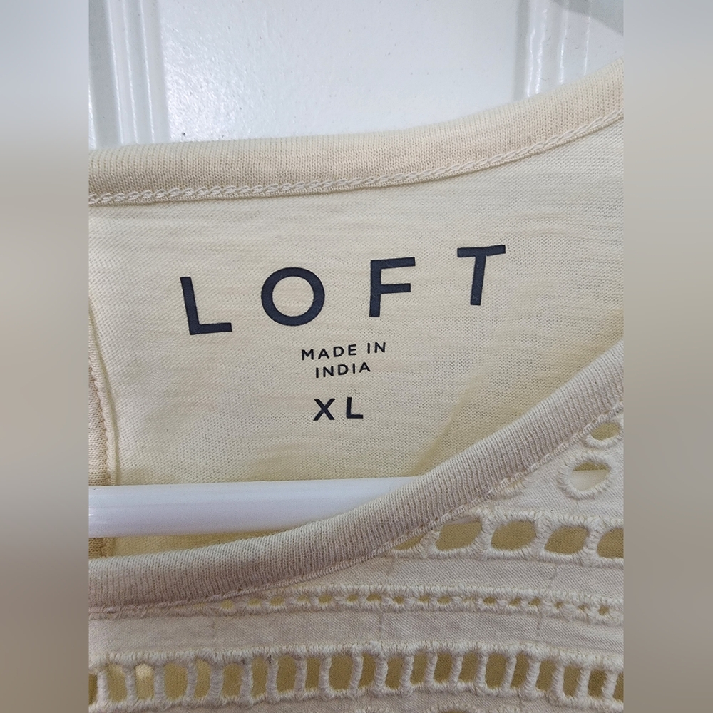 LOFT Cream Crochet Yoke Flutter Sleeve Top, Size XL - Picture 3 of 4